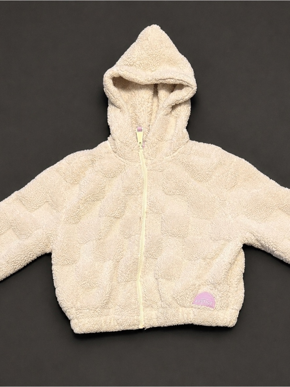 Justice Sherpa Fleece Hoodie Girls XS 5/6 Cream Teddy Zip Jacket Cozy